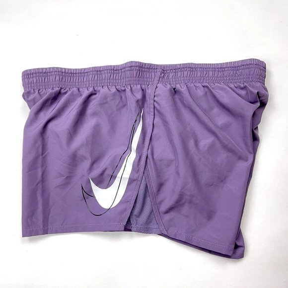 NIKE‎ Running DRI-FIT Swoosh Shorts Women XL NWT Lined Drawstring Pockets Purple - Picture 1 of 15